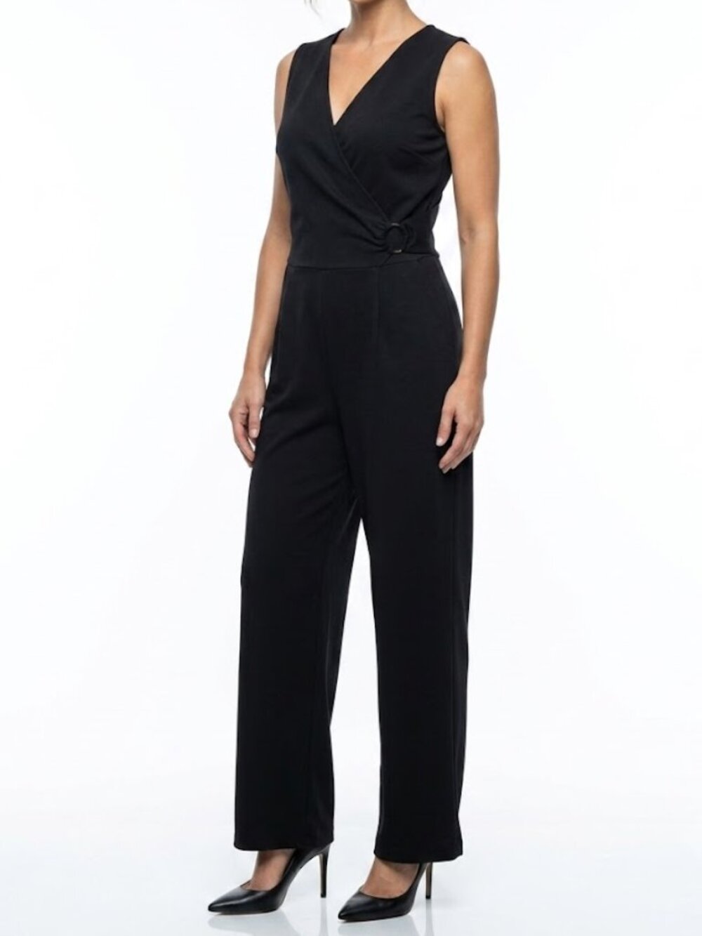 Liz Claiborne Minimalist Whimsigoth Black Knit Wrap Jumpsuit Wide Leg Size 8